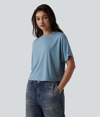 Round Neck Batwing Short Sleeve Casual T-Shirt Round Neck Batwing Short Sleeve Casual T-Shirt
