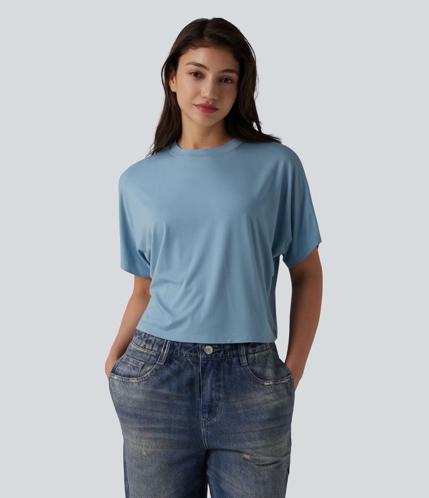 Round Neck Batwing Short Sleeve Casual T-Shirt Round Neck Batwing Short Sleeve Casual T-Shirt