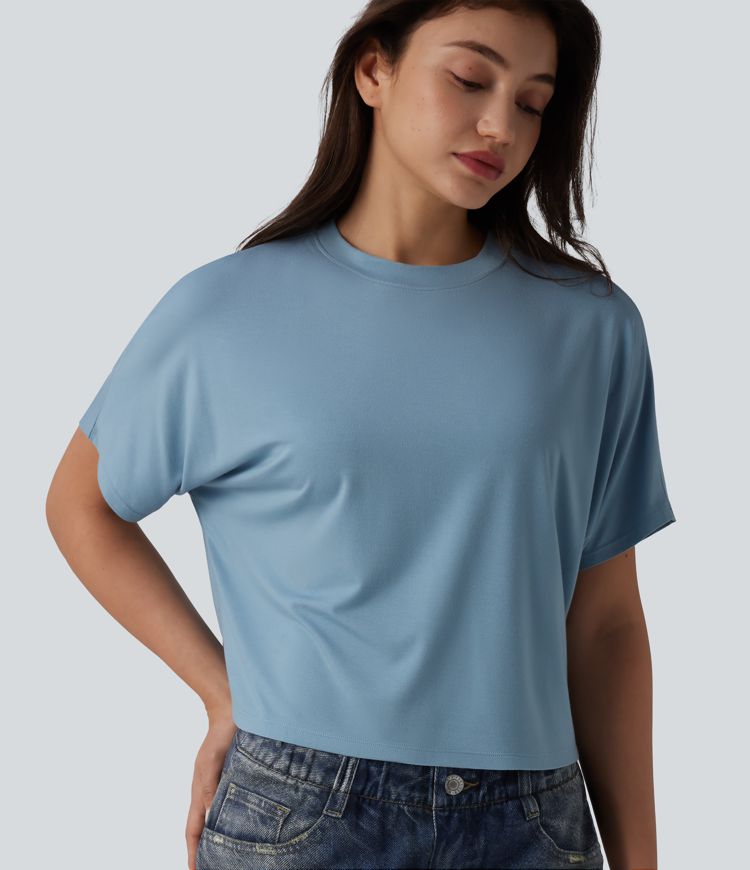 Round Neck Batwing Short Sleeve Casual T-Shirt Round Neck Batwing Short Sleeve Casual T-Shirt