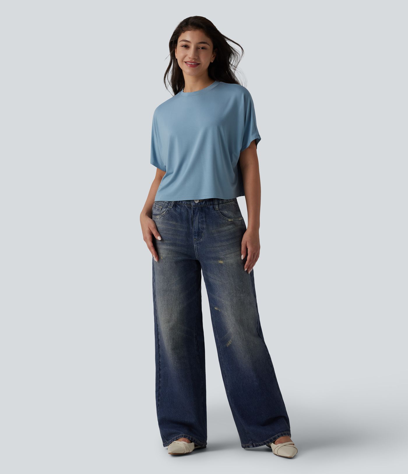 Round Neck Batwing Short Sleeve Casual T-Shirt Round Neck Batwing Short Sleeve Casual T-Shirt