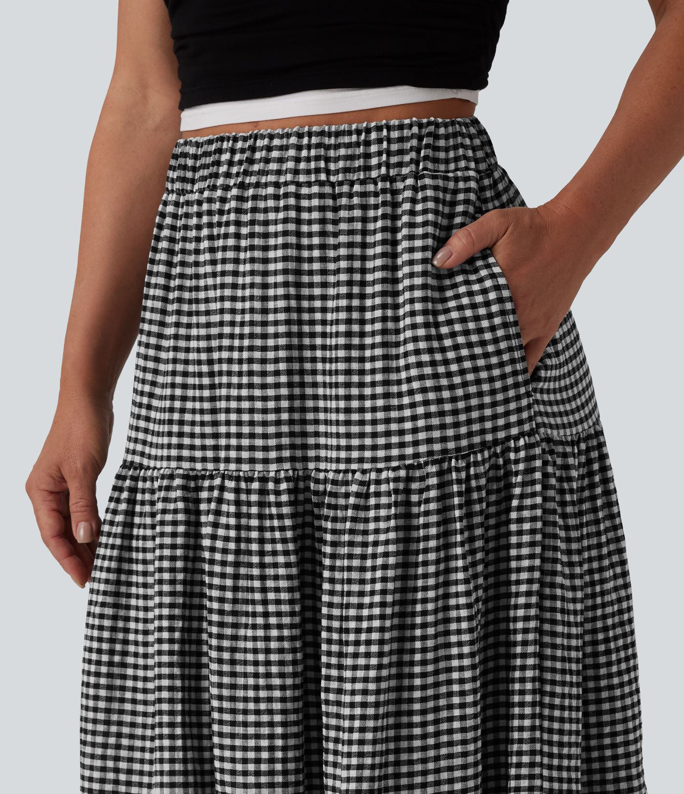 High Waisted Plaid Maxi Casual Linen-Feel Skirt