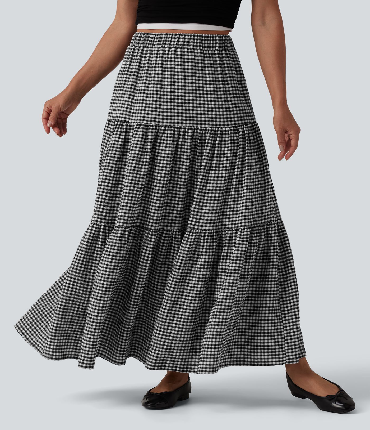 High Waisted Plaid Maxi Casual Linen-Feel Skirt