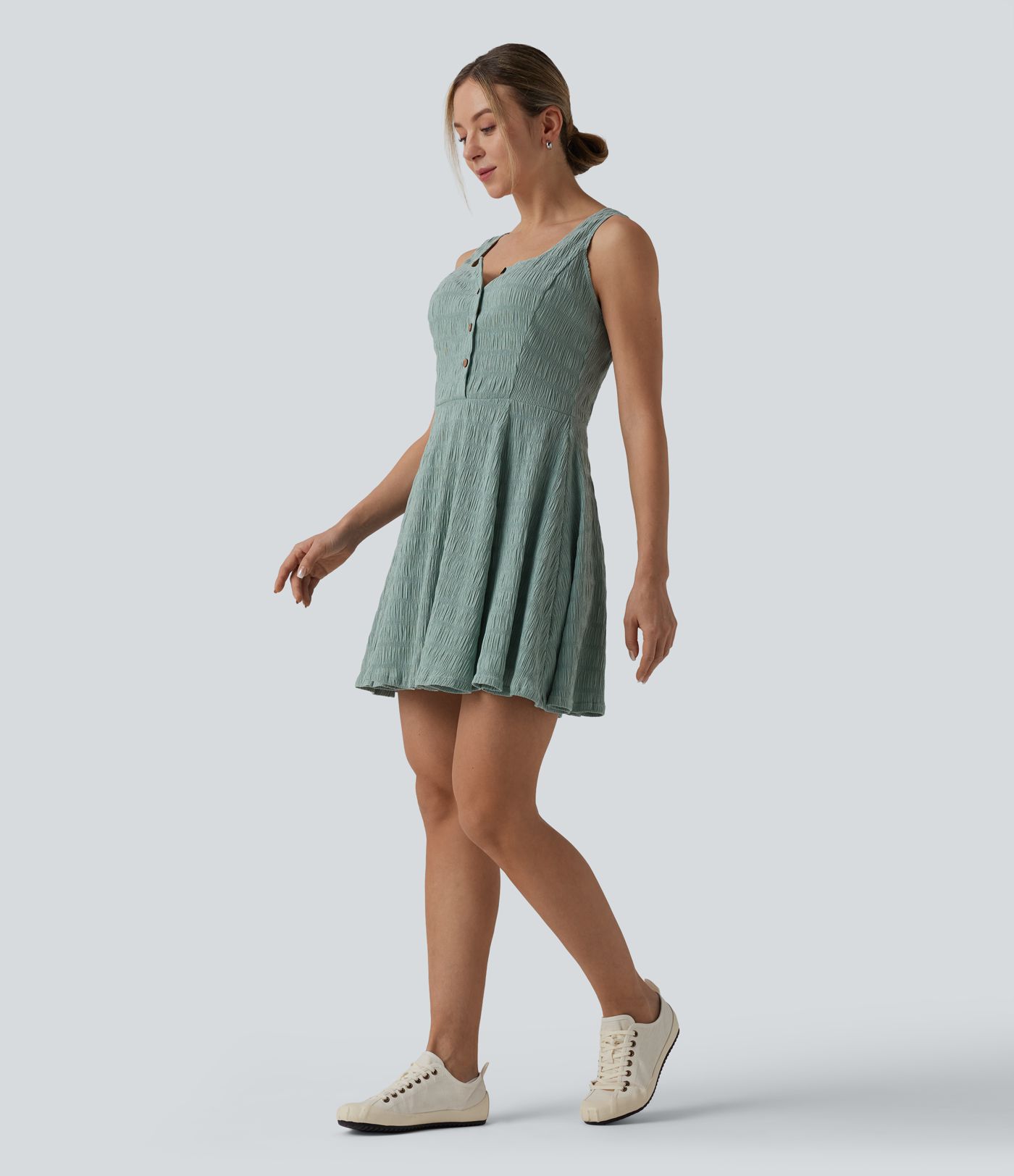 Henley Neck Sleeveless Mini Casual Dresses