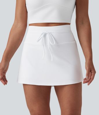 Softlyzero™ Airy High Waisted Drawstring Tummy Control 2-in-1 InstantCool Mini Tennis Skirt with Pockets Softlyzero™ Airy High Waisted Drawstring Tummy Control 2-in-1 InstantCool Mini Tennis Skirt with Pockets