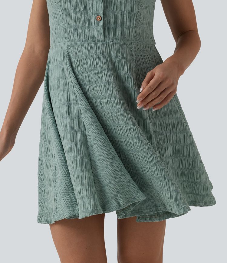 Henley Neck Sleeveless Mini Casual Dresses