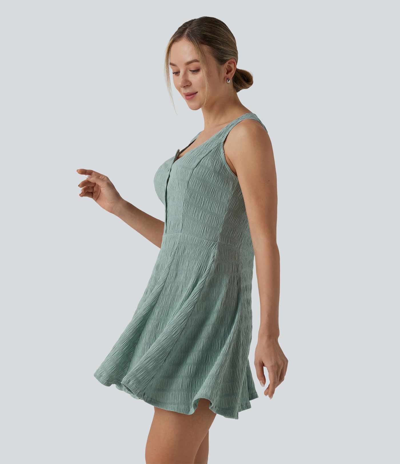 Henley Neck Sleeveless Mini Casual Dresses