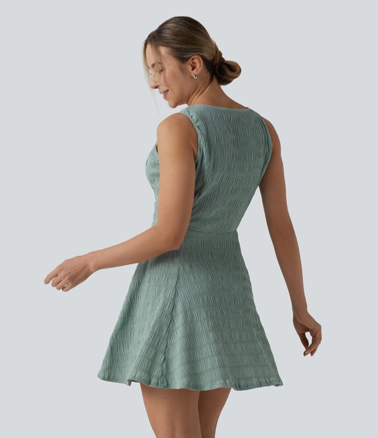 Henley Neck Sleeveless Mini Casual Dresses