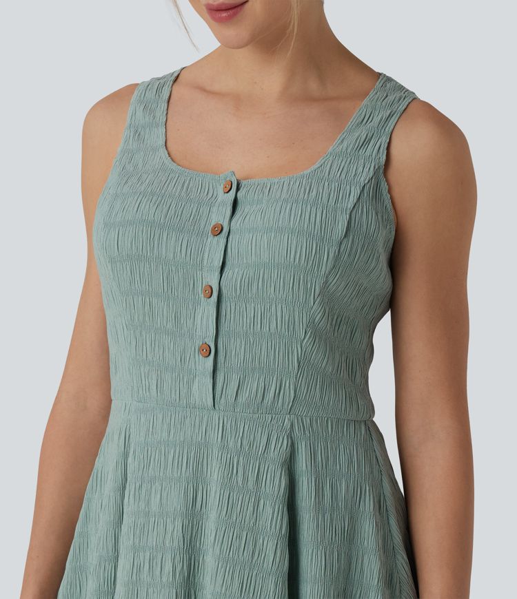 Henley Neck Sleeveless Mini Casual Dresses