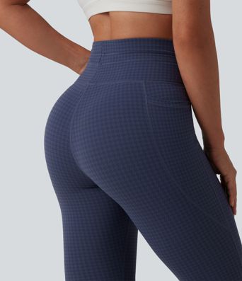 Leggings de yoga de talle alto con cordón, estampado pata de gallo, corte cónico y bolsillos