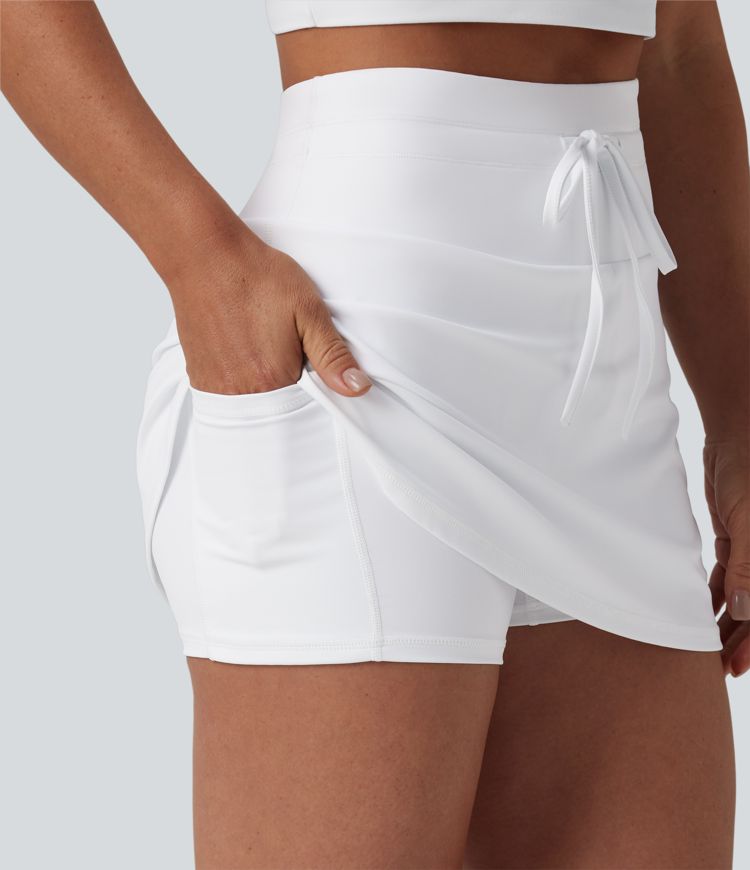 Softlyzero™ Airy High Waisted Drawstring Tummy Control 2-in-1 Cool Touch Mini Tennis Skirt with Pockets