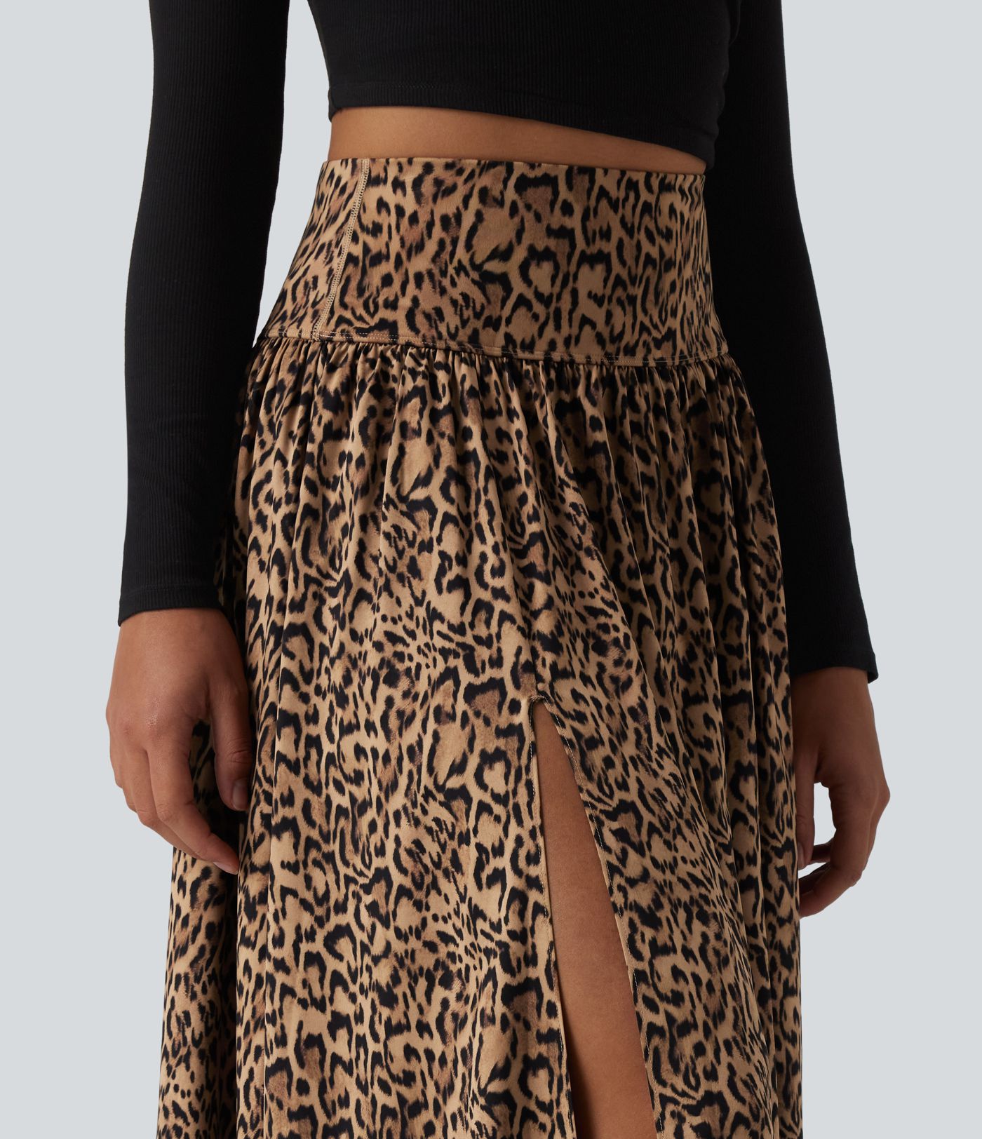 Jupe longue décontractée 2-en-1 taille haute imprimé léopard