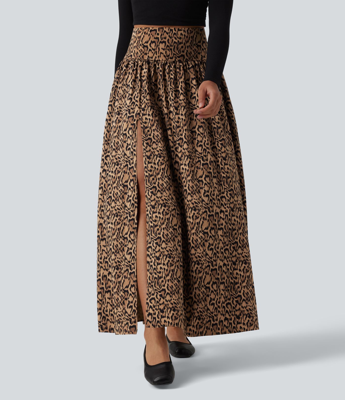 Jupe longue décontractée 2-en-1 taille haute imprimé léopard