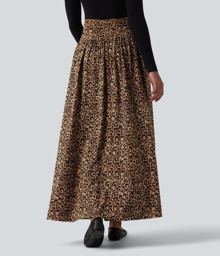 Jupe longue décontractée 2-en-1 taille haute imprimé léopard