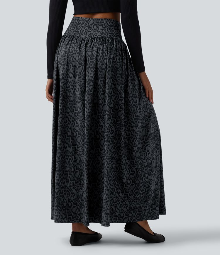 Falda maxi casual de talle alto 2 en 1 con estampado de leopardo