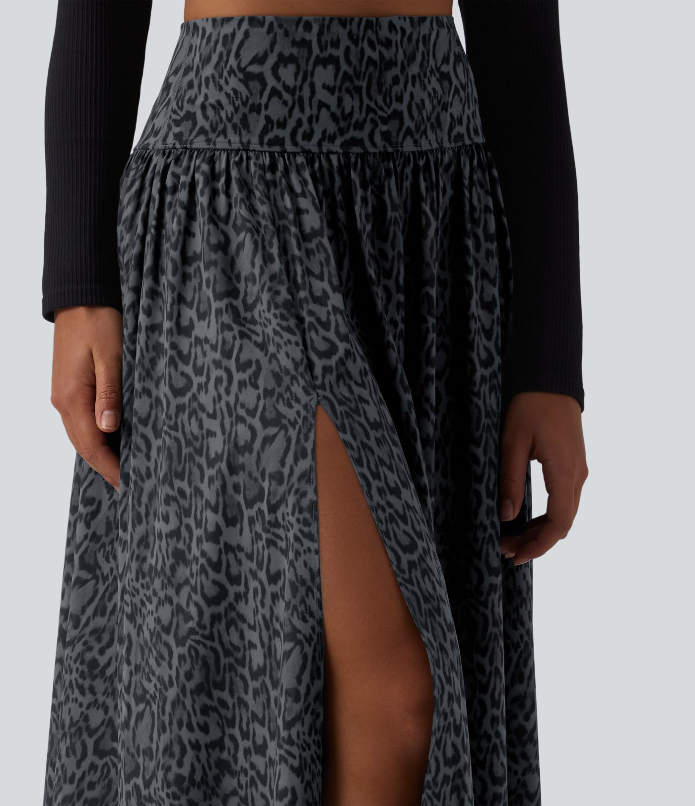 Falda maxi casual de talle alto 2 en 1 con estampado de leopardo