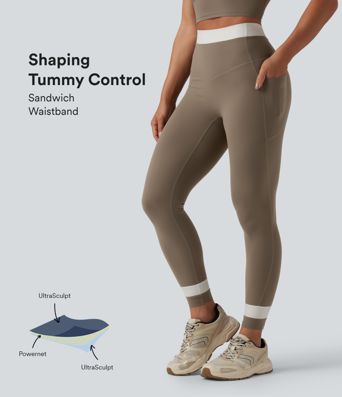 Halara UltraSculpt™ High Waisted Tummy Control Color Block Yoga Leggings with Pockets