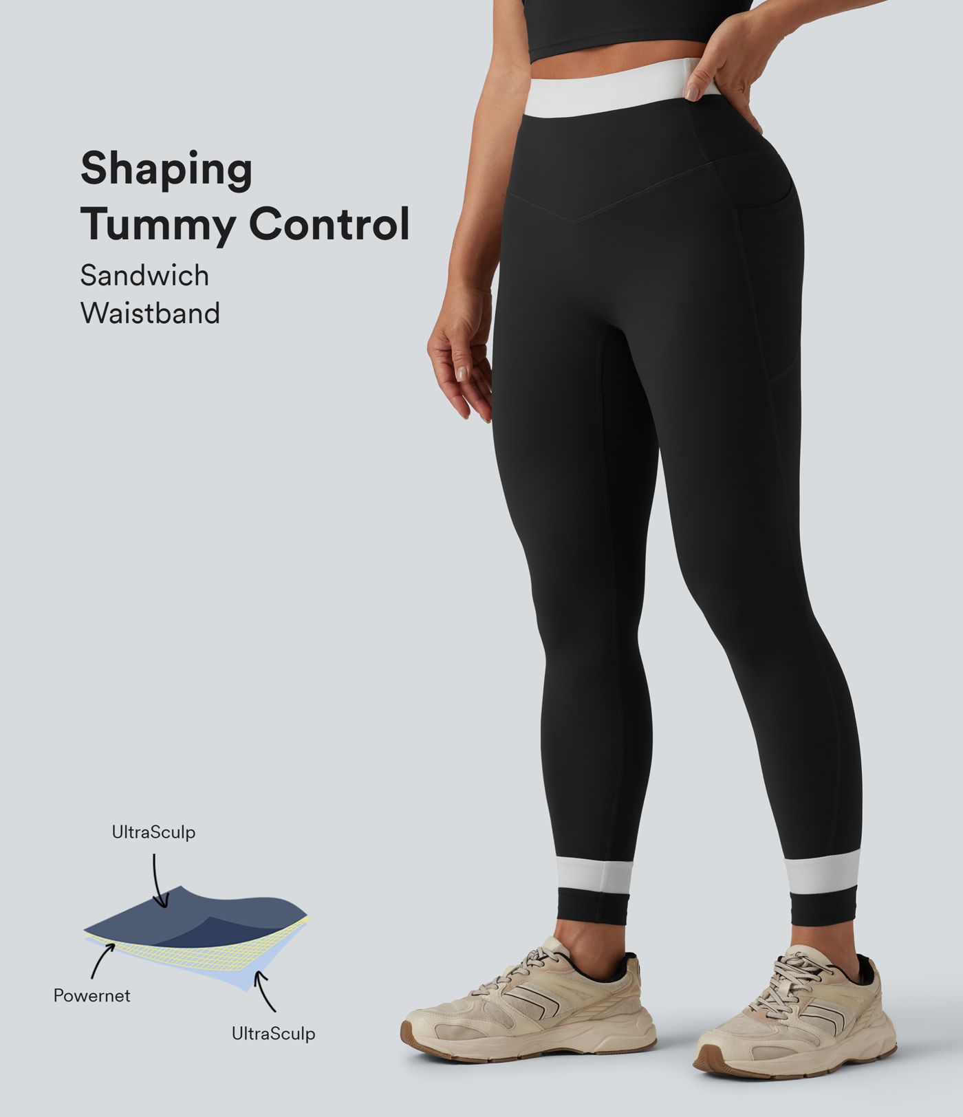 Halara UltraSculpt™ High Waisted Tummy Control Color Block Yoga Leggings with Pockets