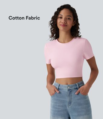 Halara Cotton Jersey Round Neck Short Sleeve Cropped Casual T-Shirt