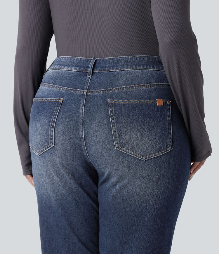 Halara Flex™ Low Rise Washed Casual Bootcut Plus Size Jeans with Pockets