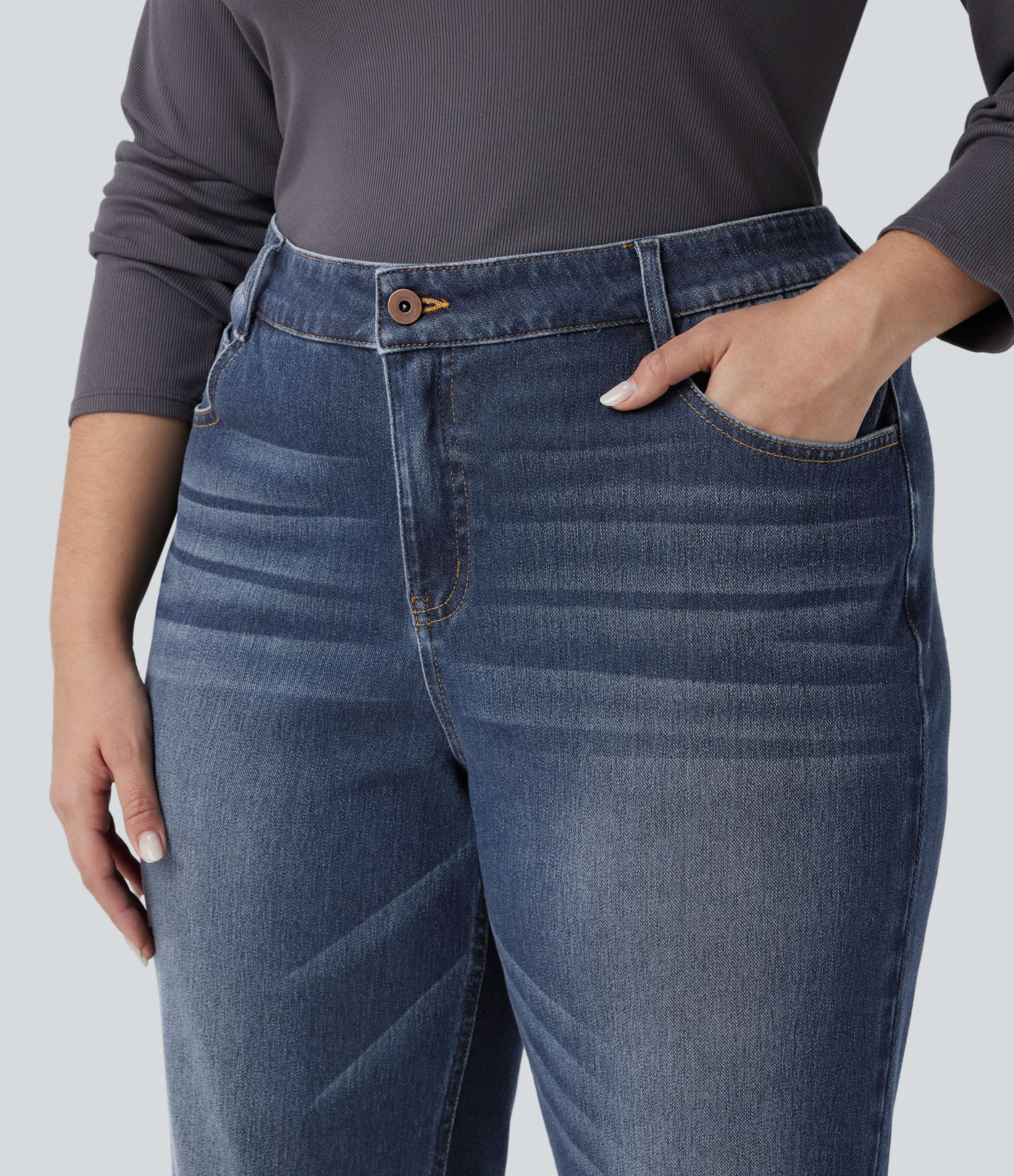 Halara Flex™ Low Rise Washed Casual Bootcut Plus Size Jeans with Pockets
