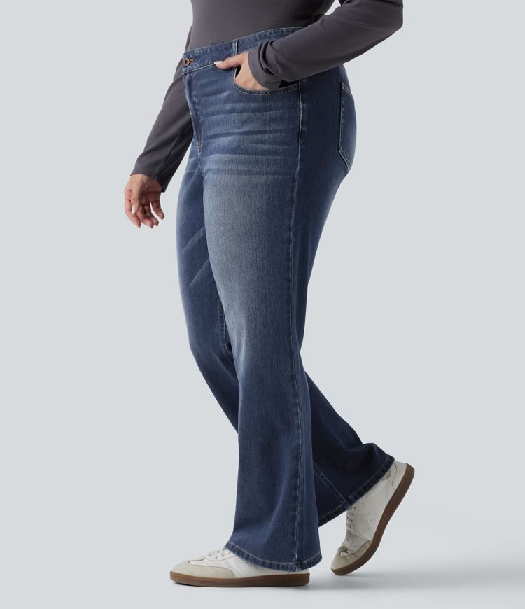 Halara Flex™ Low Rise Washed Casual Bootcut Plus Size Jeans with Pockets