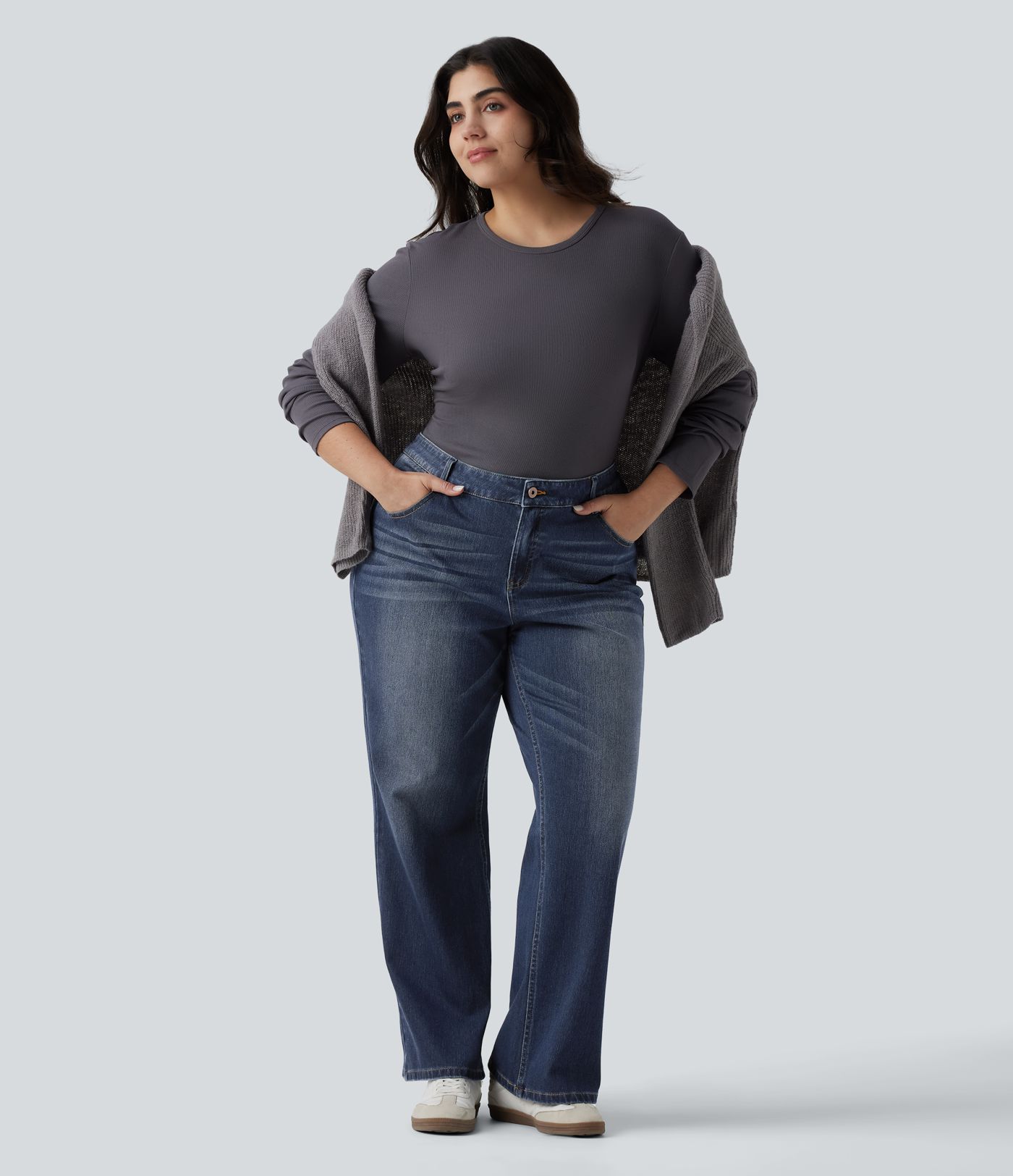 Halara Flex™ Low Rise Washed Casual Bootcut Plus Size Jeans with Pockets