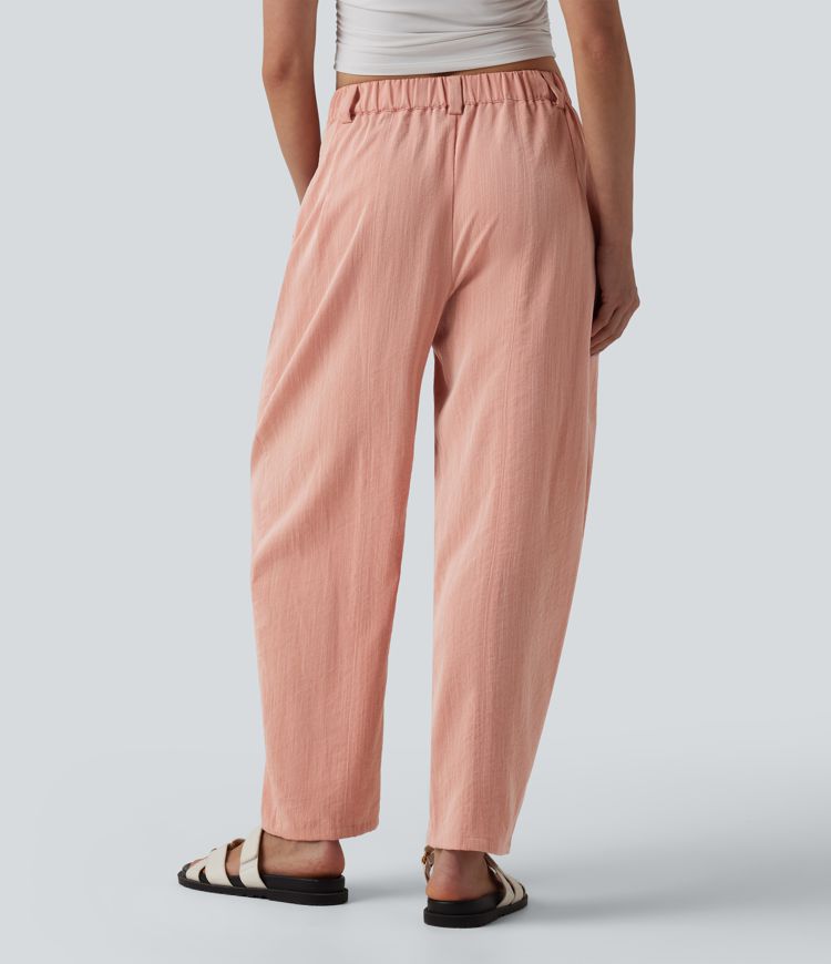 Lässige Hose in Leinenoptik mit mittelhohem Bund, Seitentaschen und Barrel-Leg