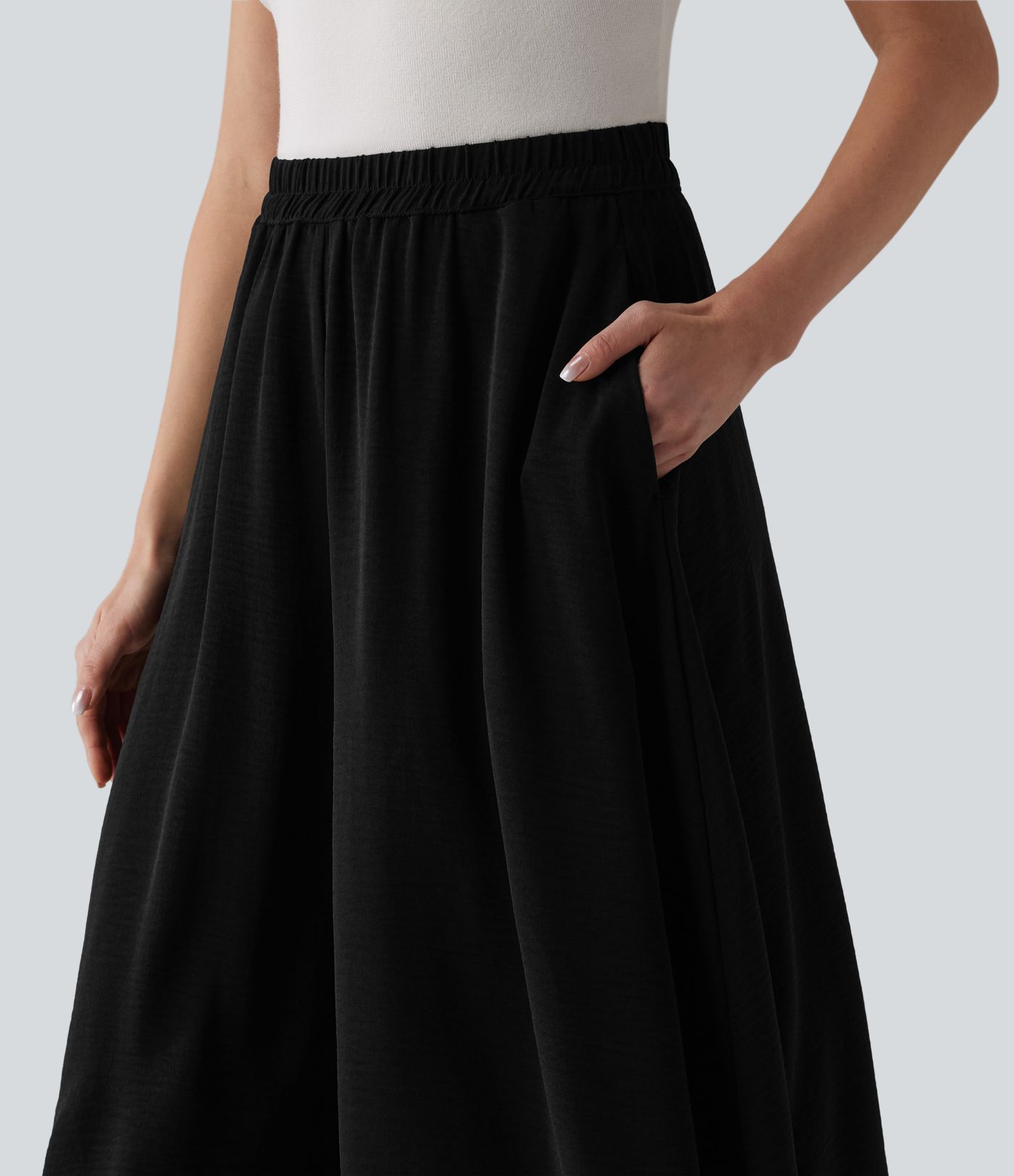 High Waisted Flowy Linen-Feel Pants with Pockets