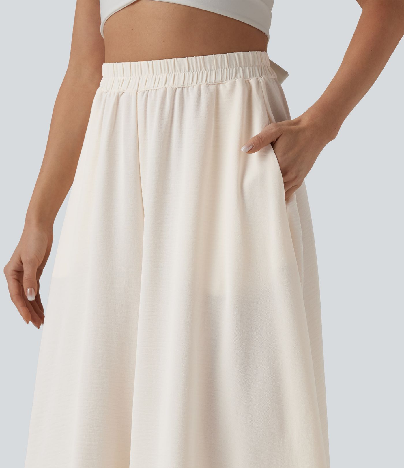 High Waisted Flowy Linen-Feel Pants with Pockets