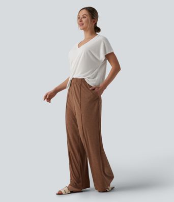 V Neck Short Sleeve Casual Linen-Blend T-Shirt