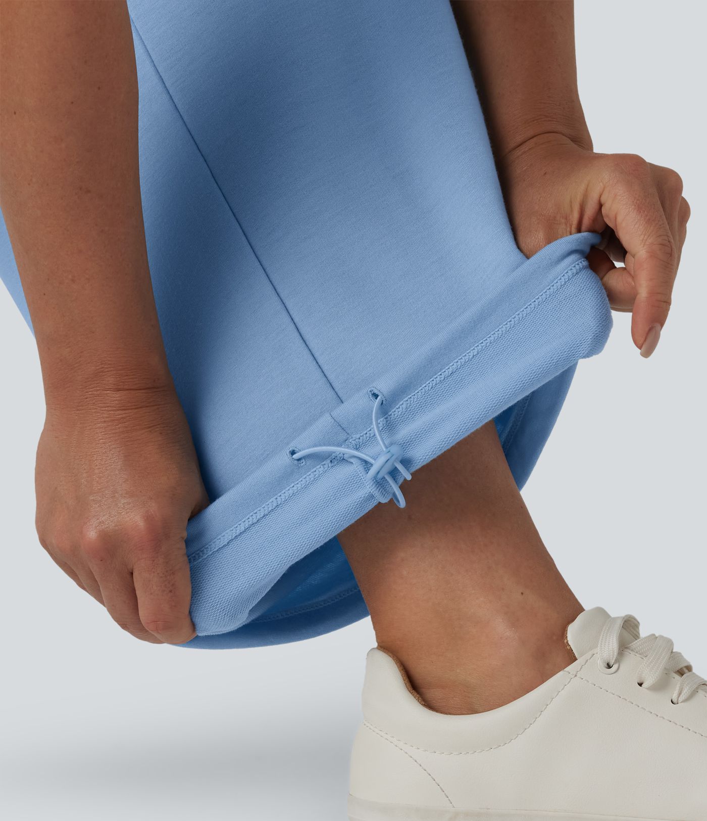 U Neck Scoop Back Drawstring Casual Jumpsuit with Pockets