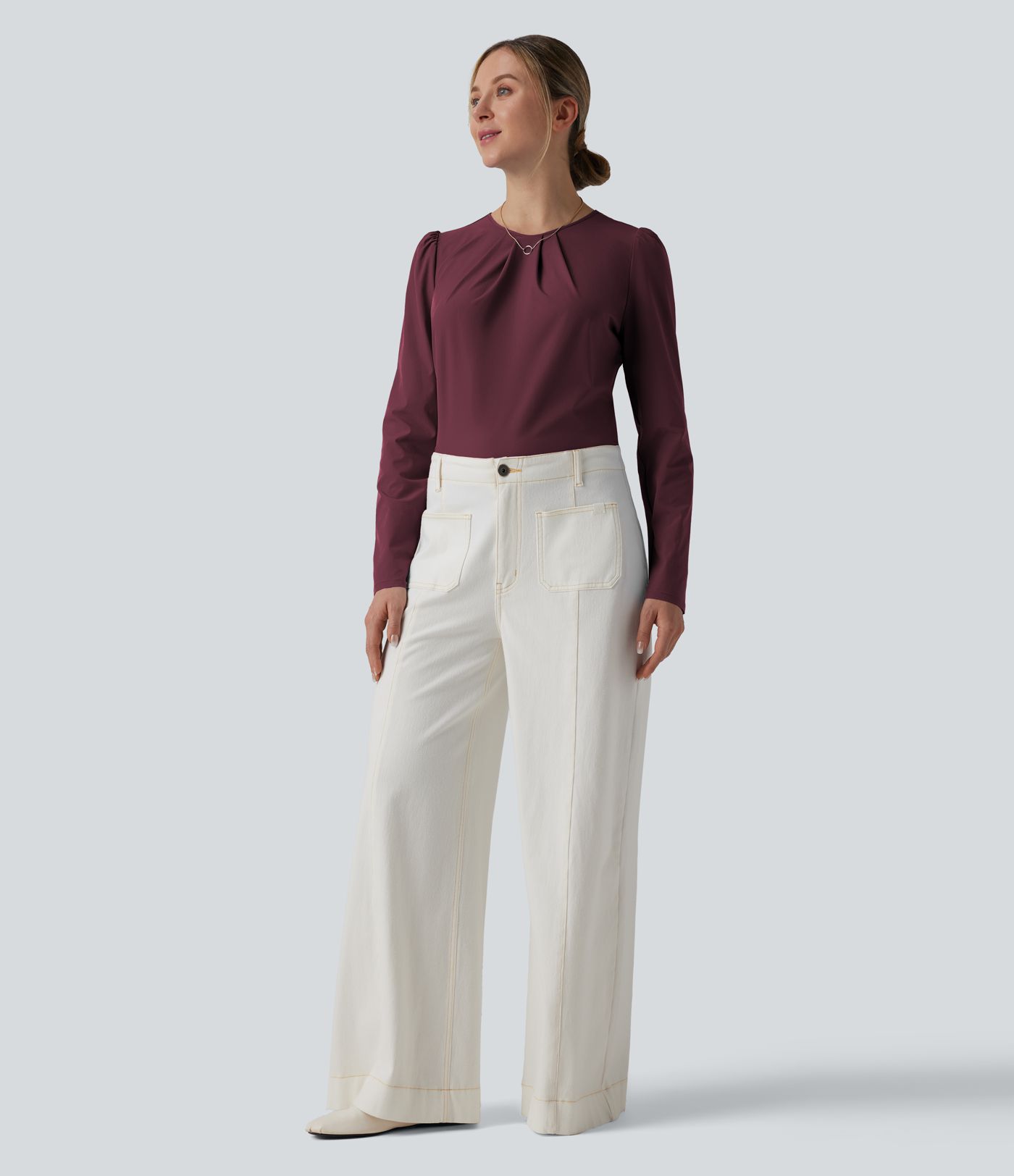 Breezeful™ Round Neck Long Sleeve Keyhole Back Quick Dry Casual Top