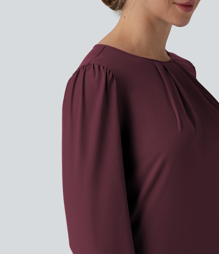 Breezeful™ Round Neck Long Sleeve Keyhole Back Quick Dry Casual Top