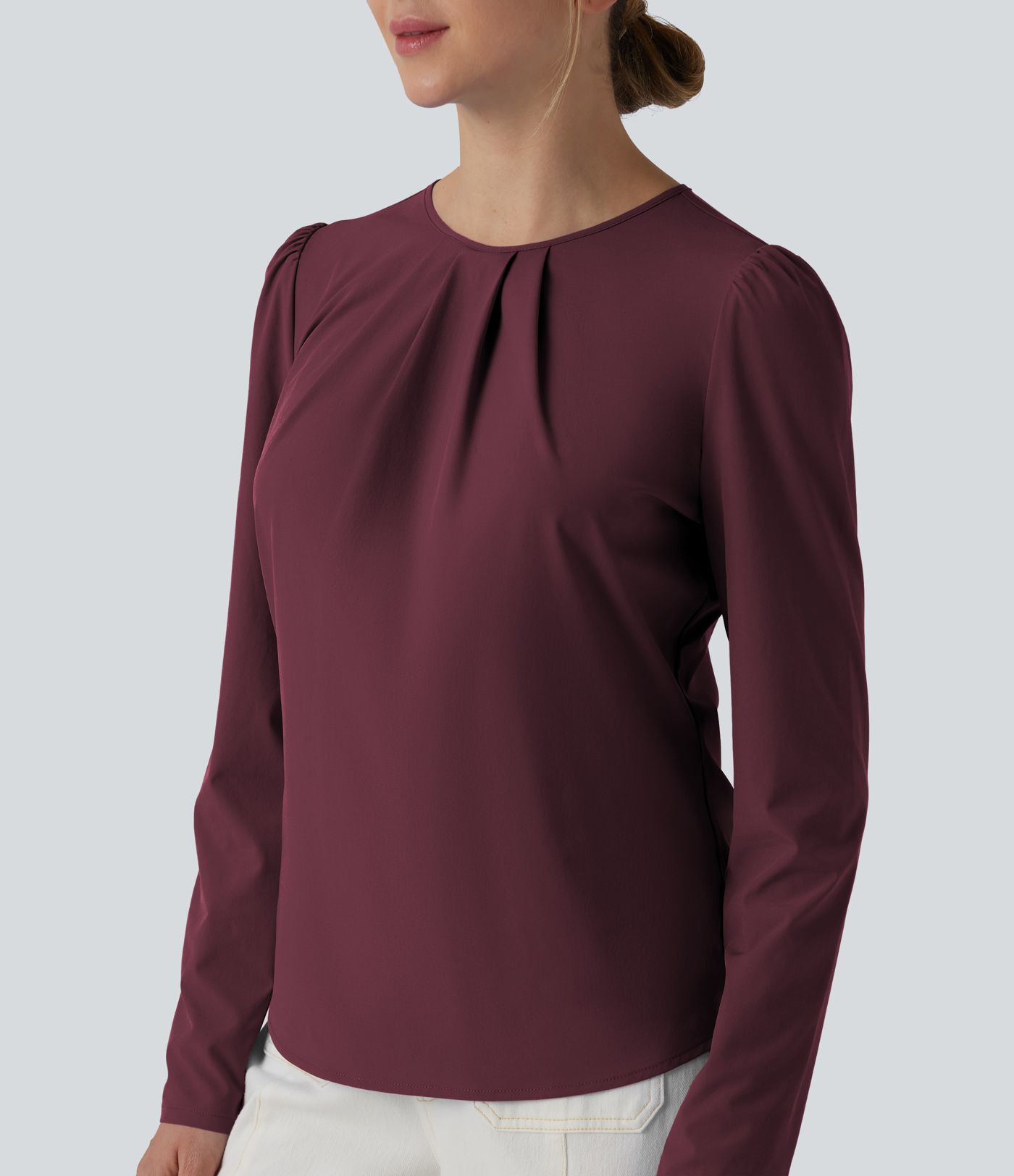 Breezeful™ Round Neck Long Sleeve Keyhole Back Quick Dry Casual Top