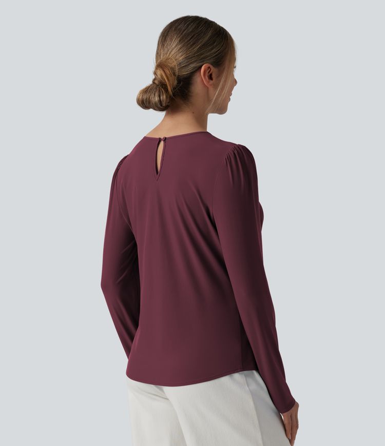 Breezeful™ Round Neck Long Sleeve Keyhole Back Quick Dry Casual Top