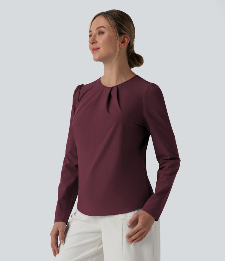 Breezeful™ Round Neck Long Sleeve Keyhole Back Quick Dry Casual Top