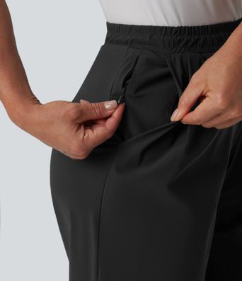 High Waisted Drawstring Straight Leg Quick Dry Golf Pants with Pockets