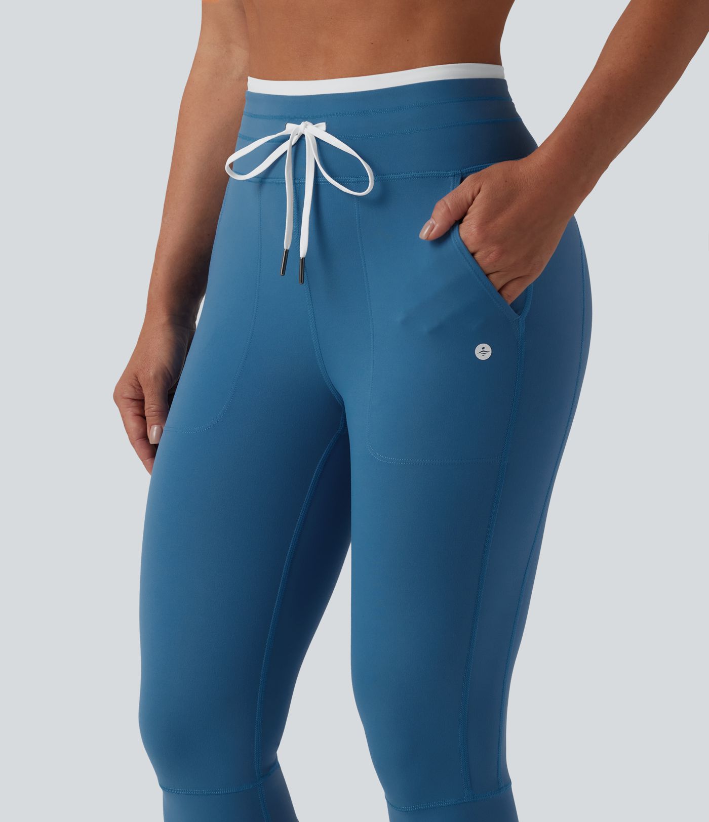 Halara UltraSculpt™ Color Block High Waisted Drawstring Tummy Control Pedal Pusher Yoga Leggings with Pockets