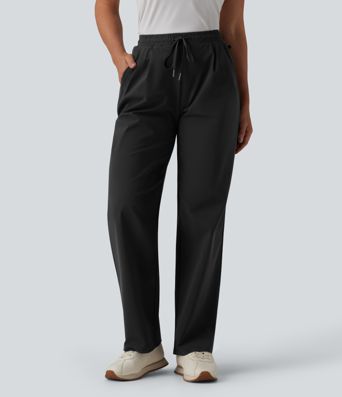 High Waisted Drawstring Straight Leg Quick Dry Golf Pants with Pockets