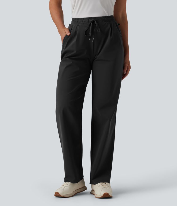 High Waisted Drawstring Straight Leg Quick Dry Golf Pants with Pockets