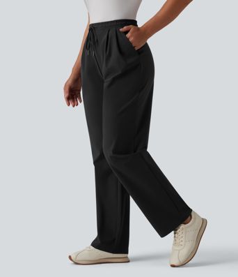 High Waisted Drawstring Straight Leg Quick Dry Golf Pants with Pockets