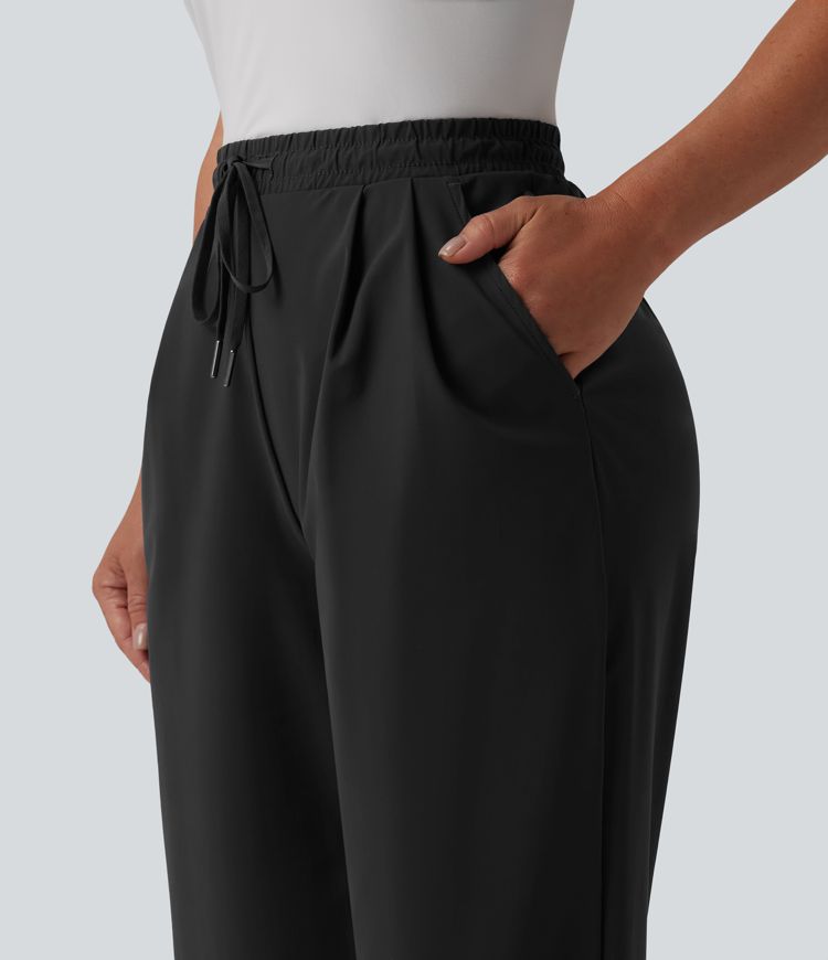 High Waisted Drawstring Straight Leg Quick Dry Golf Pants with Pockets