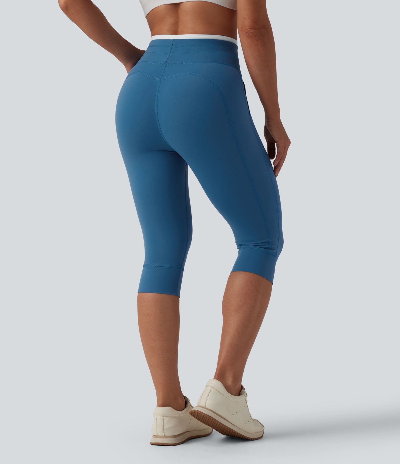 Halara UltraSculpt™ Color Block High Waisted Drawstring Tummy Control Pedal Pusher Yoga Leggings with Pockets