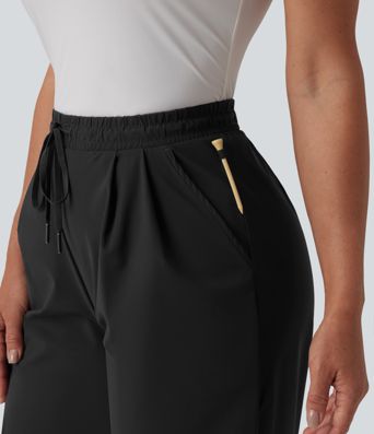 High Waisted Drawstring Straight Leg Quick Dry Golf Pants with Pockets