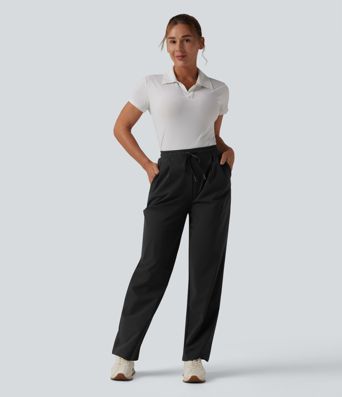 High Waisted Drawstring Straight Leg Quick Dry Golf Pants with Pockets