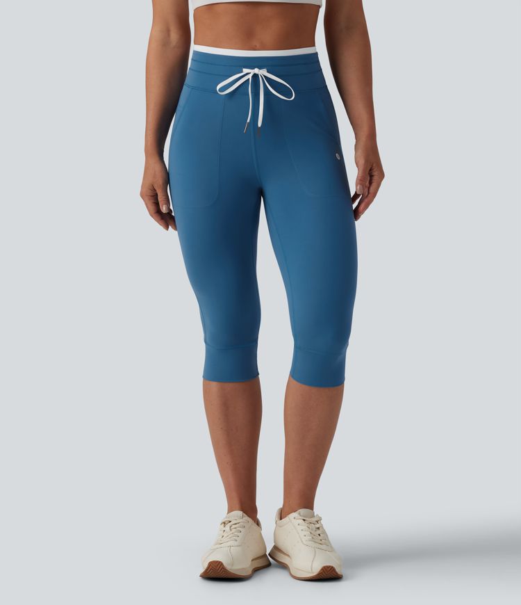 Halara UltraSculpt™ Color Block High Waisted Drawstring Tummy Control Pedal Pusher Yoga Leggings with Pockets