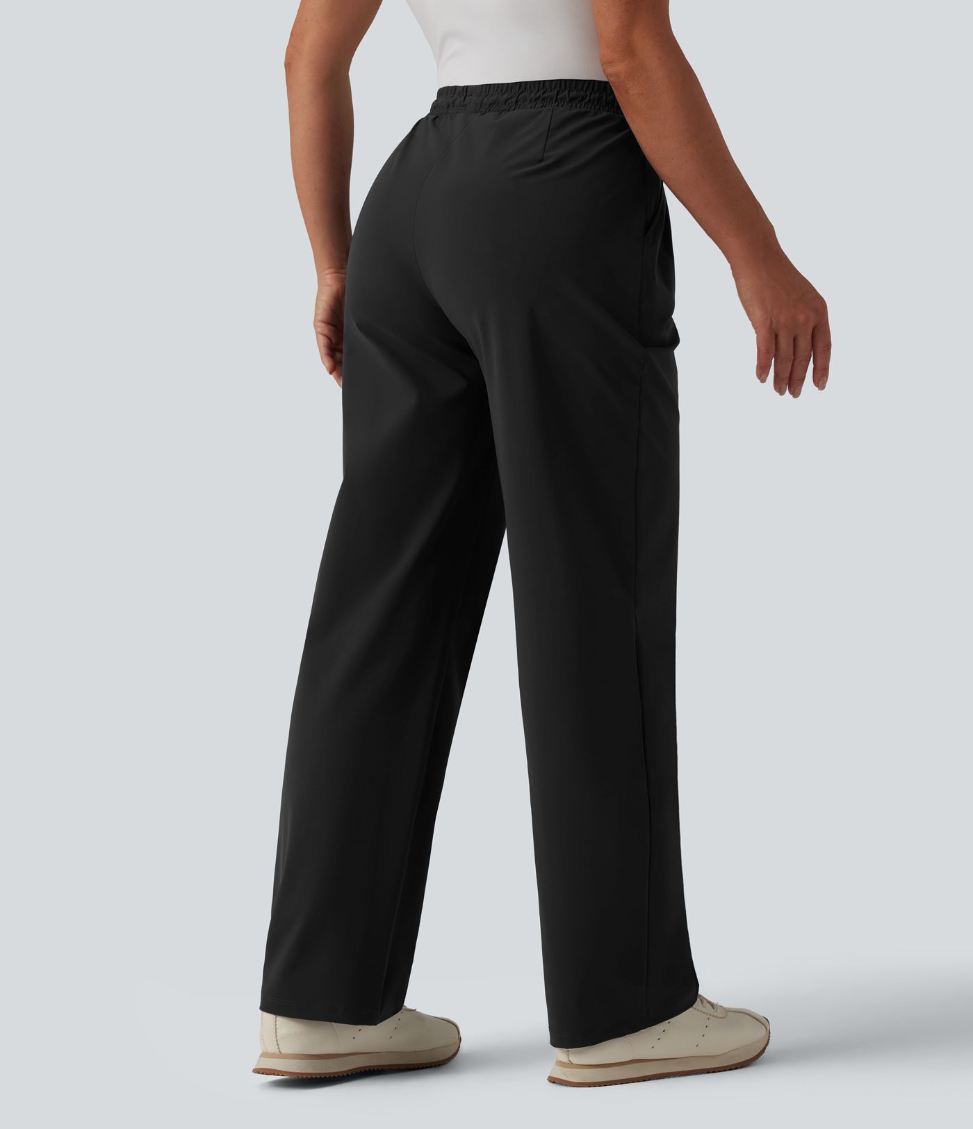 High Waisted Drawstring Straight Leg Quick Dry Golf Pants with Pockets