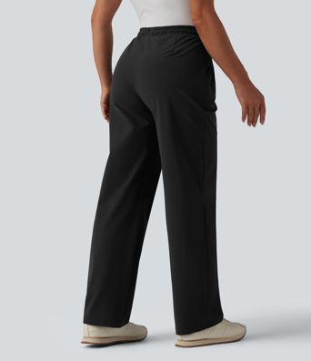 High Waisted Drawstring Straight Leg Quick Dry Golf Pants with Pockets