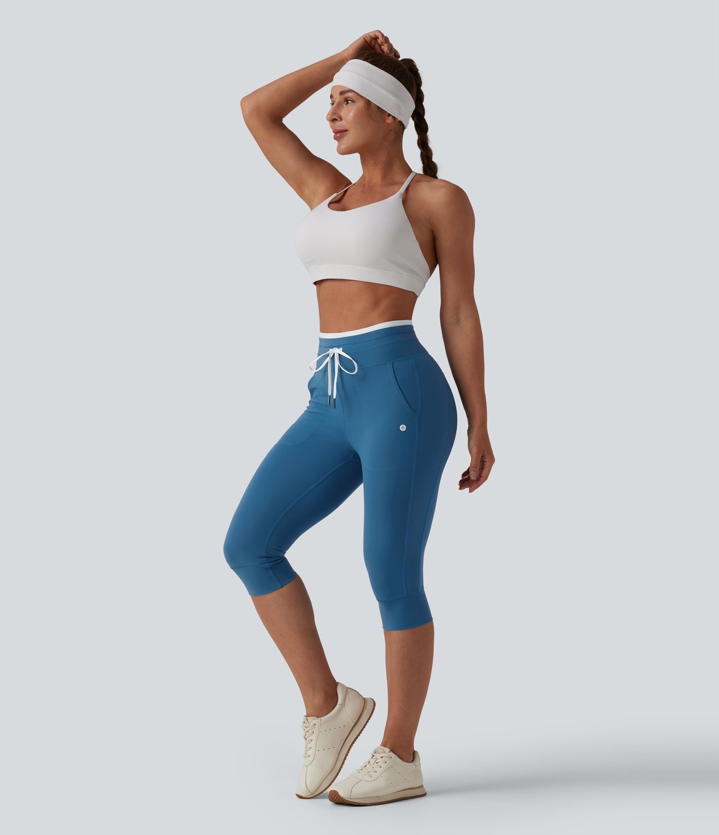 Halara UltraSculpt™ Color Block High Waisted Drawstring Tummy Control Pedal Pusher Yoga Leggings with Pockets