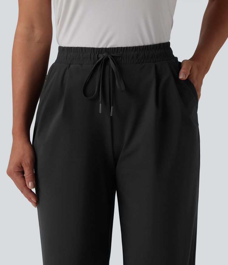 High Waisted Drawstring Straight Leg Quick Dry Golf Pants with Pockets
